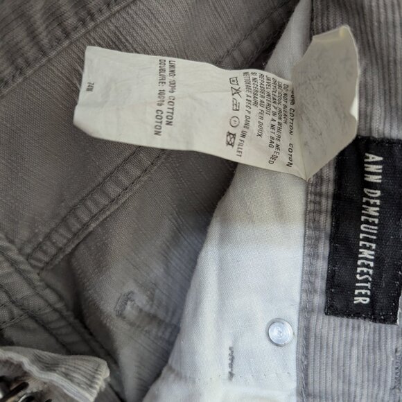 Ann Demeulemeester	Corduroy Gray Straight leg pants with key ring accessory - Picture 3 of 6